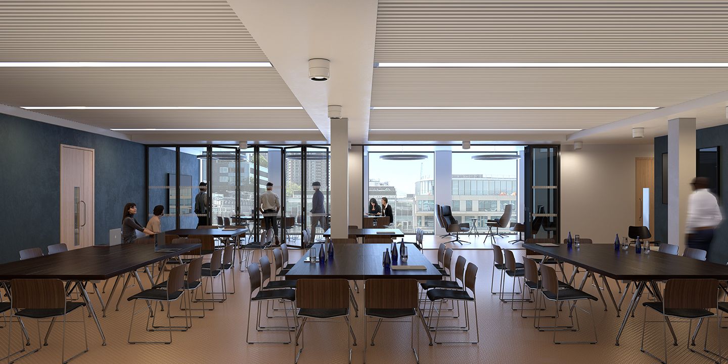 CGI of an upper floor dining area and lounge at Finsbury Square.