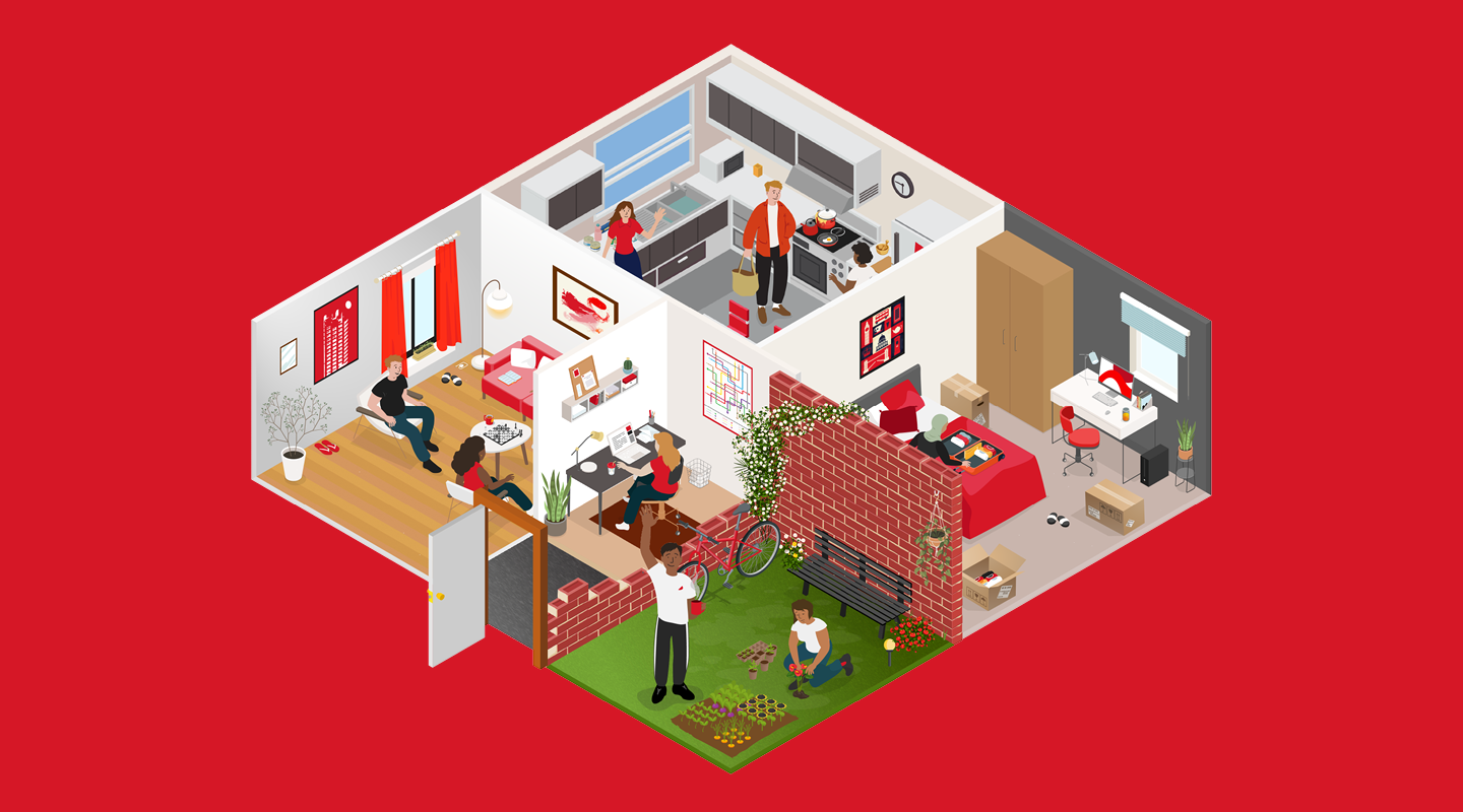 Illustration of City St Goerge's flat with living room