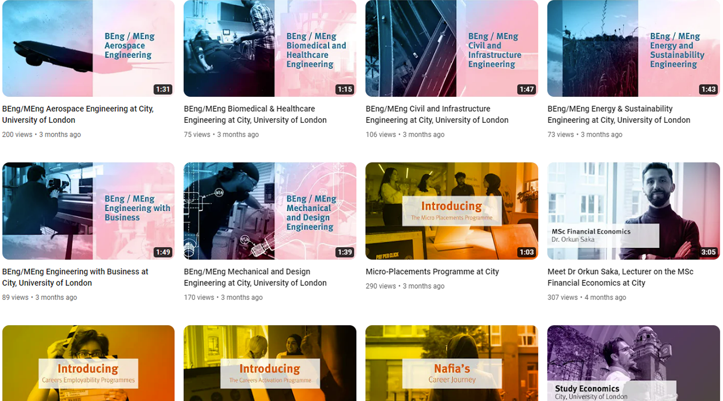 A selection of videos City, University of London YouTube channel.