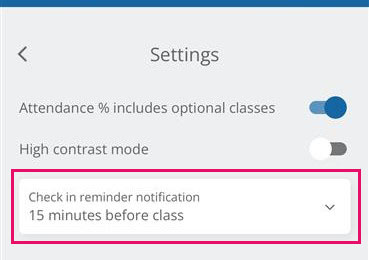 Image from the app of the check-in reminder notification