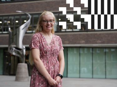 A City alumna near the University entrance in Northampton Square