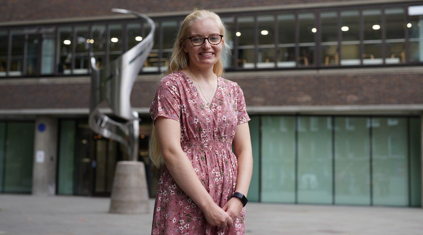 A City alumna near the University entrance in Northampton Square