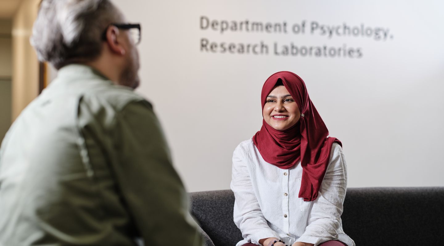 City student talks to academic outside of Psychology research labs