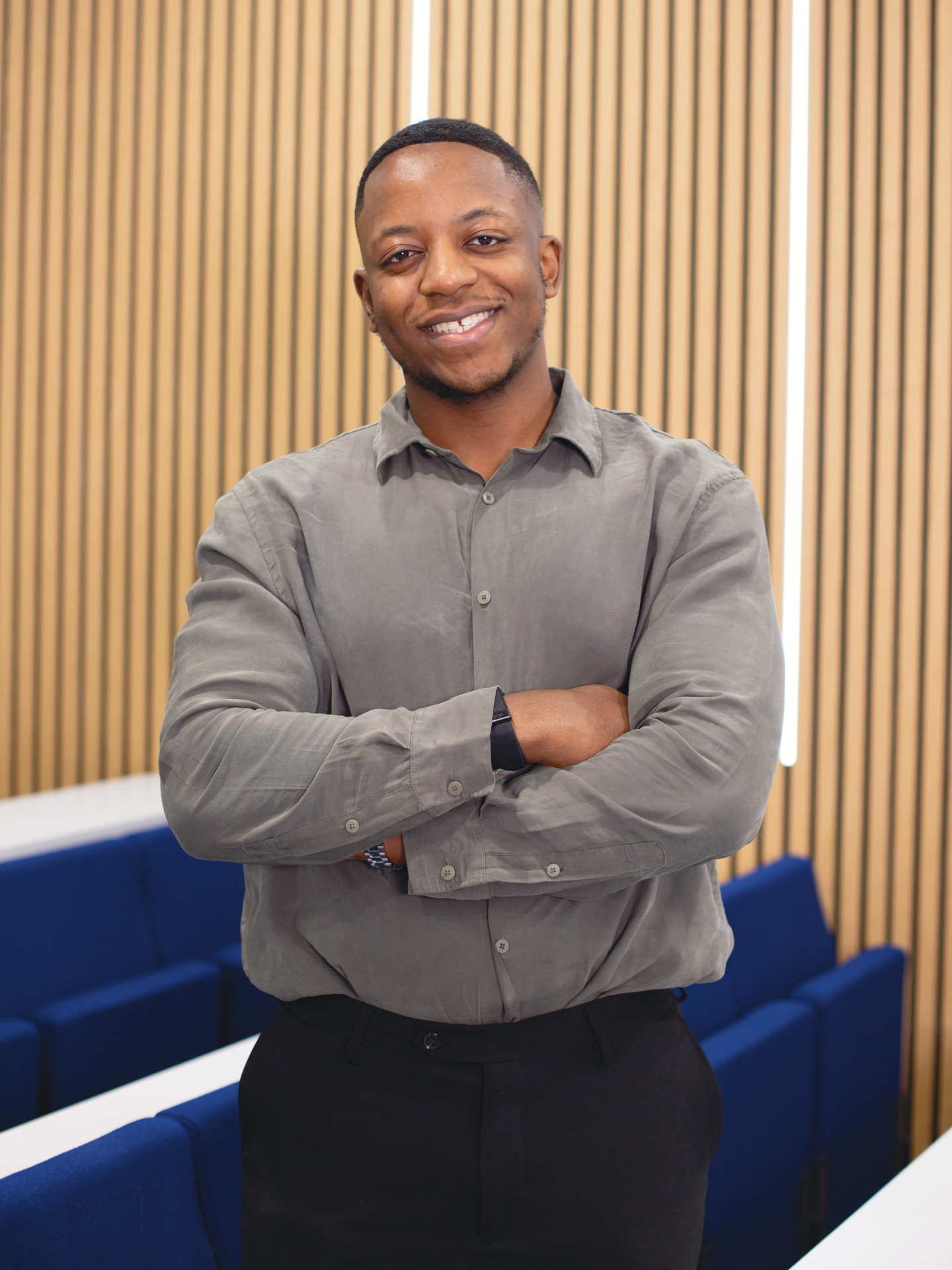 Student Malone standing in a lecture theatre 
