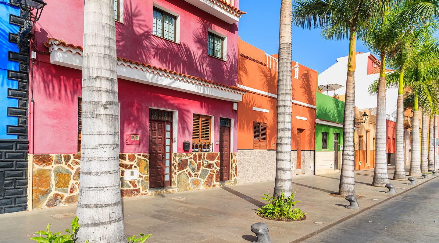 Row of colourful houses in Spain