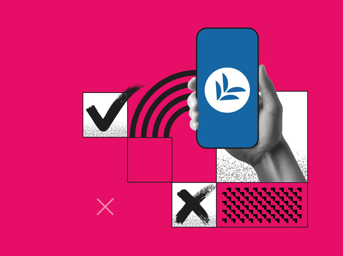 A hand holding a smartphone displaying a green check mark on the screen, indicating a completed task.